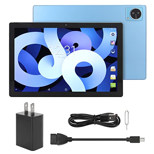 FECAMOS Office Tablet, 8GB RAM 128GB ROM US Plug 100‑240V Dual Camera 10.1 Inch IPS Tablet PC COTA Core CPU for School (Blue)