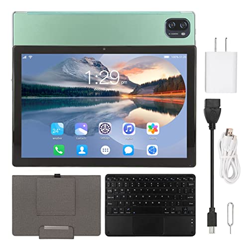 FECAMOS FHD Tablet, Dual Camera Green Supports Fast Charging 8 Core CPU 2 in 1 10.1 Inch Tablet 100-240V for Reading (US Plug)