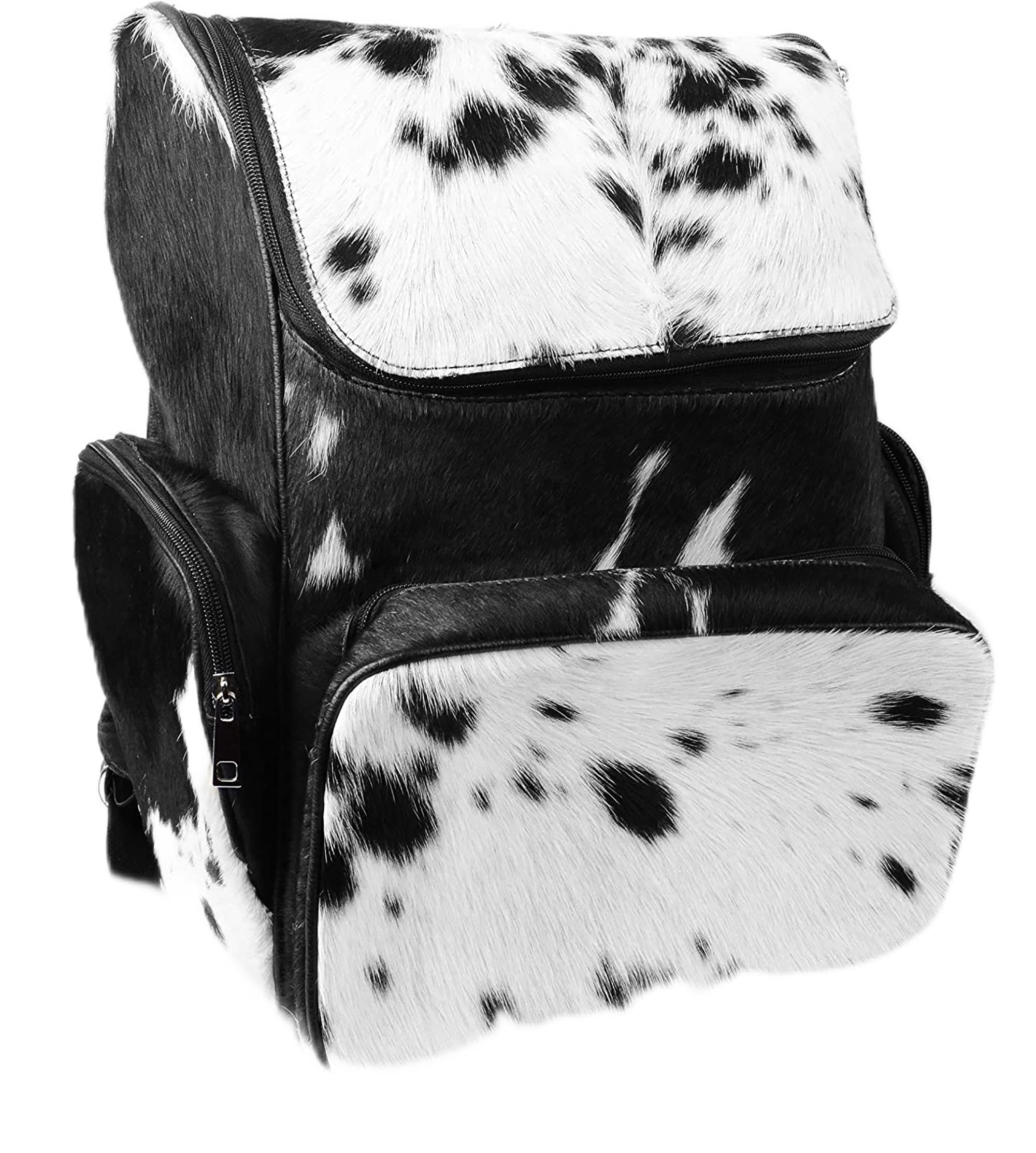 UGFashions Cowhide Print Hair Diaper Bag Leather Backpack Rucksack/Knapsack Shoulder Travel Bag Black & White