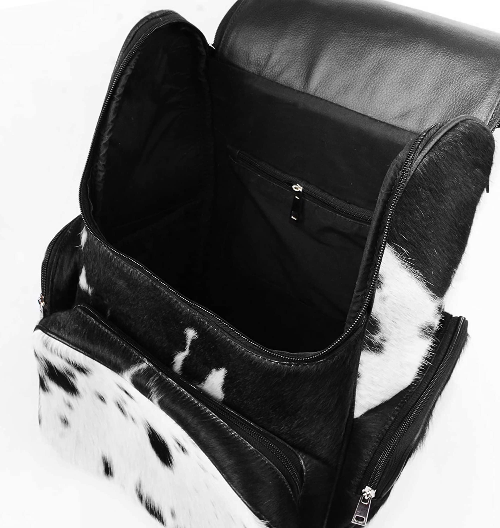 UGFashions Cowhide Print Hair Diaper Bag Leather Backpack Rucksack/Knapsack Shoulder Travel Bag Black & White