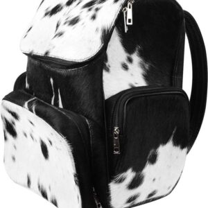 UGFashions Cowhide Print Hair Diaper Bag Leather Backpack Rucksack/Knapsack Shoulder Travel Bag Black & White