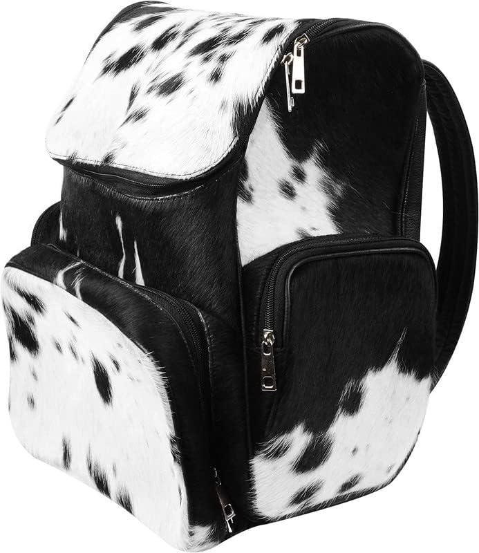 UGFashions Cowhide Print Hair Diaper Bag Leather Backpack Rucksack/Knapsack Shoulder Travel Bag Black & White