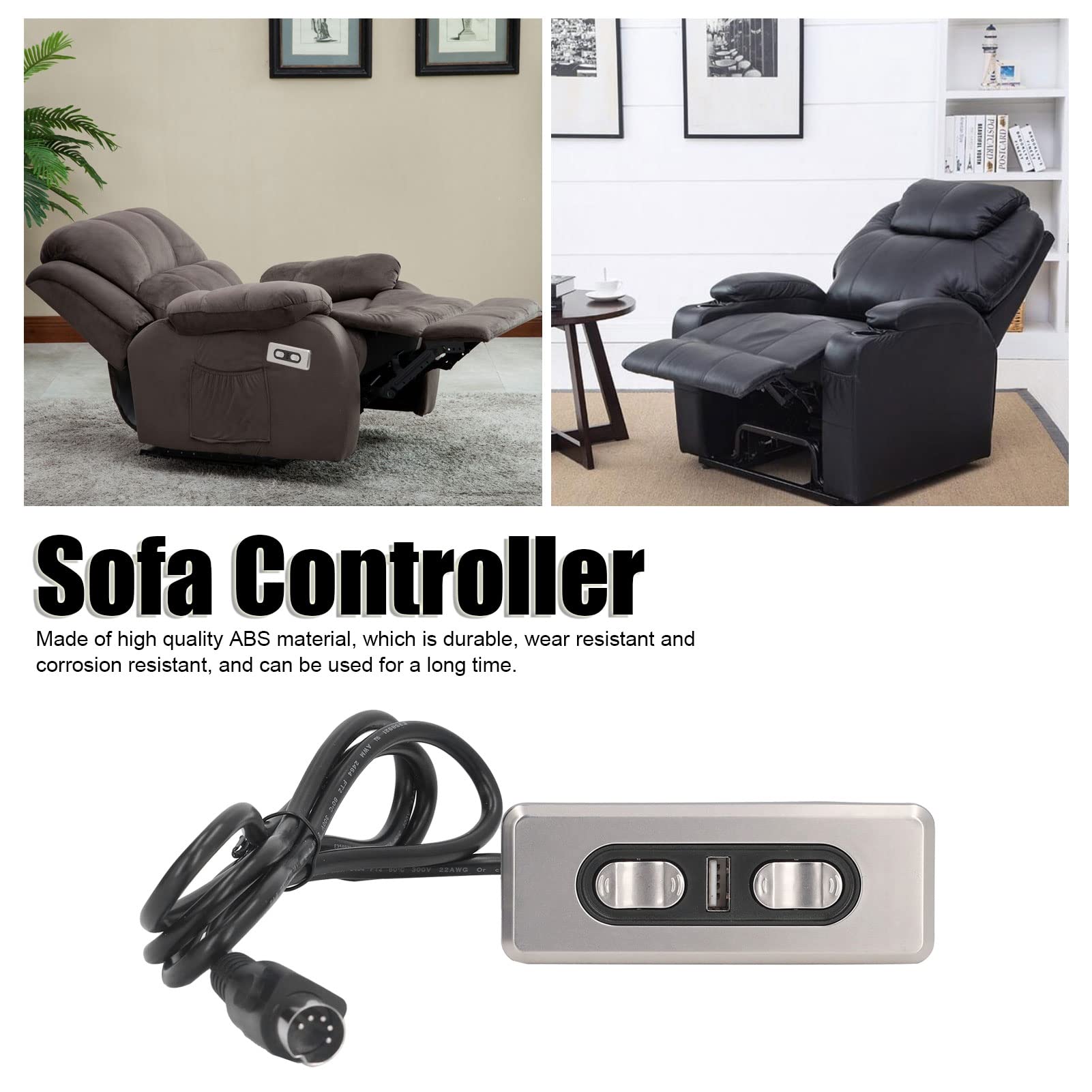 AYNEFY Electric Sofa Controller, Dual Motor Electric Sofa Controller Recliner Lift Controller with USB Charging Port Button Pin Lift Chair or Power Recliner Hand Control