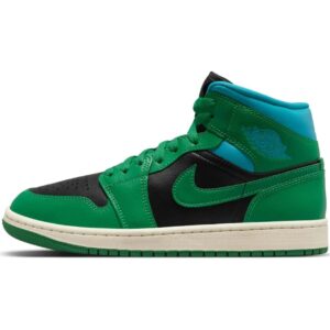 jordan women's 1 mid black/lucky green-aquatone (bq6472 033) - 12