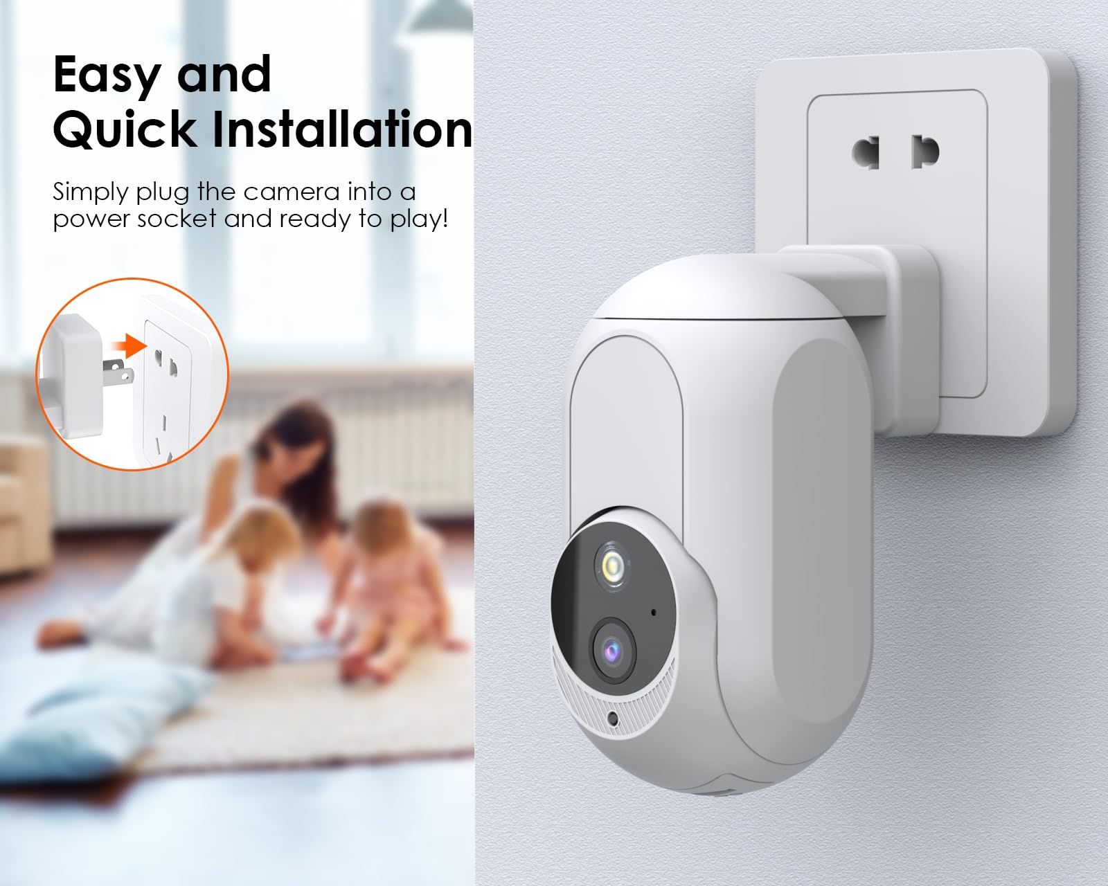 P Panoraxy AI 2K 3MP WiFi Security Indoor Camera, Wireless Plug in Camera, 24/7 Human&Sound Detection, 2.4G PTZ Pet Camera, Dual-Way Talk, Color Night Vision, Compatible with Alexa & Google Home