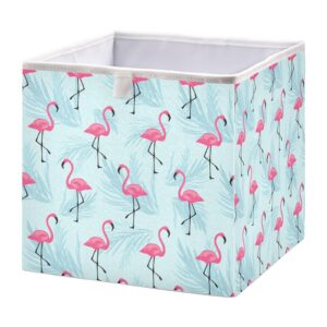 fugidog 11x11x11 inch fabric storage bins tropical pink flamingo foldable storage cubes baskets with handles clothes toys storage box for nursery closet shelves organizer