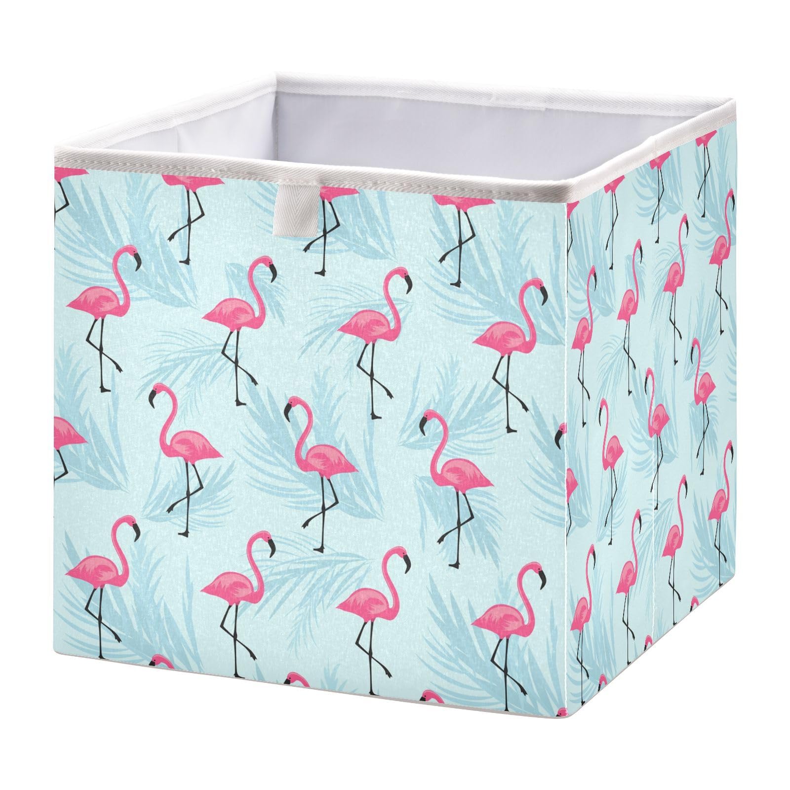 FUGIDOG 11x11x11 inch Fabric Storage Bins Tropical Pink Flamingo Foldable Storage Cubes Baskets with Handles Clothes Toys Storage Box for Nursery Closet Shelves Organizer