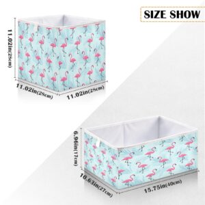 FUGIDOG 11x11x11 inch Fabric Storage Bins Tropical Pink Flamingo Foldable Storage Cubes Baskets with Handles Clothes Toys Storage Box for Nursery Closet Shelves Organizer