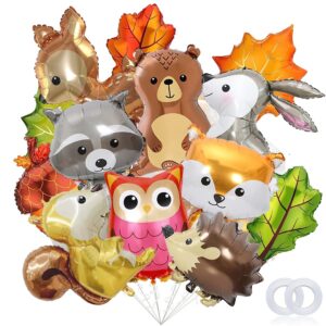 13 pieces woodland animal balloons, forest animals foil mylar balloon for woodland themed baby shower birthday fall party decorations