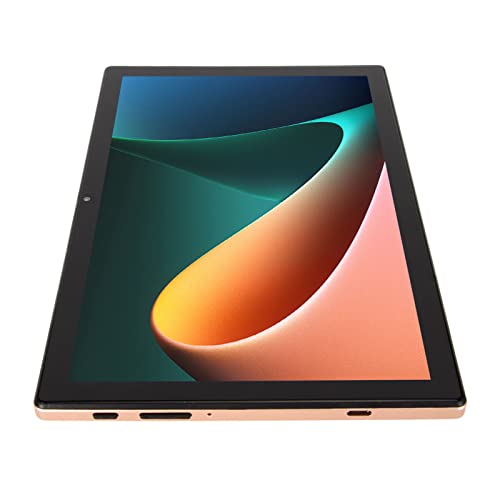 FECAMOS HD Tablet, Dual Camera US Plug 100‑240V Office Tablet Octa Core 5G WiFi 10.1 Inch IPS for Family (Gold)