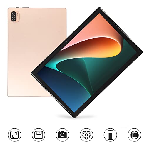 FECAMOS HD Tablet, Dual Camera US Plug 100‑240V Office Tablet Octa Core 5G WiFi 10.1 Inch IPS for Family (Gold)