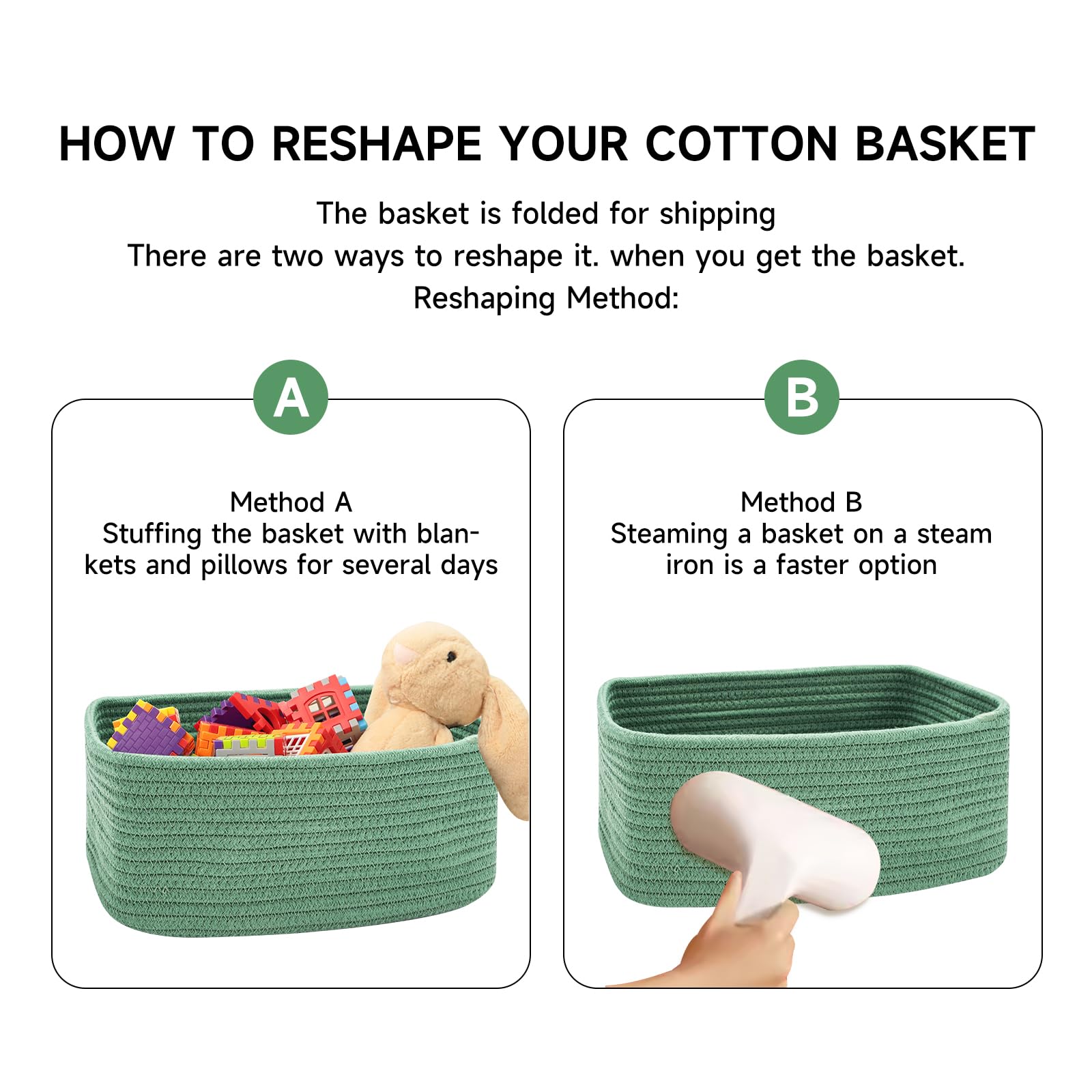 MiniArk Small Storage Basket for Shelves | Closet Bins for Organizing | Cube Storage Bin | Cotton Rope Baskets | Woven Basket | Toy Basket | Soft Baby Basket | Cute Decorative Basket | 3 Packs Green