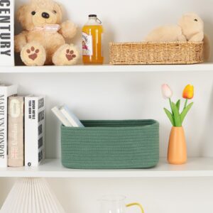 MiniArk Small Storage Basket for Shelves | Closet Bins for Organizing | Cube Storage Bin | Cotton Rope Baskets | Woven Basket | Toy Basket | Soft Baby Basket | Cute Decorative Basket | 3 Packs Green