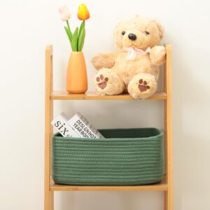 MiniArk Small Storage Basket for Shelves | Closet Bins for Organizing | Cube Storage Bin | Cotton Rope Baskets | Woven Basket | Toy Basket | Soft Baby Basket | Cute Decorative Basket | 3 Packs Green