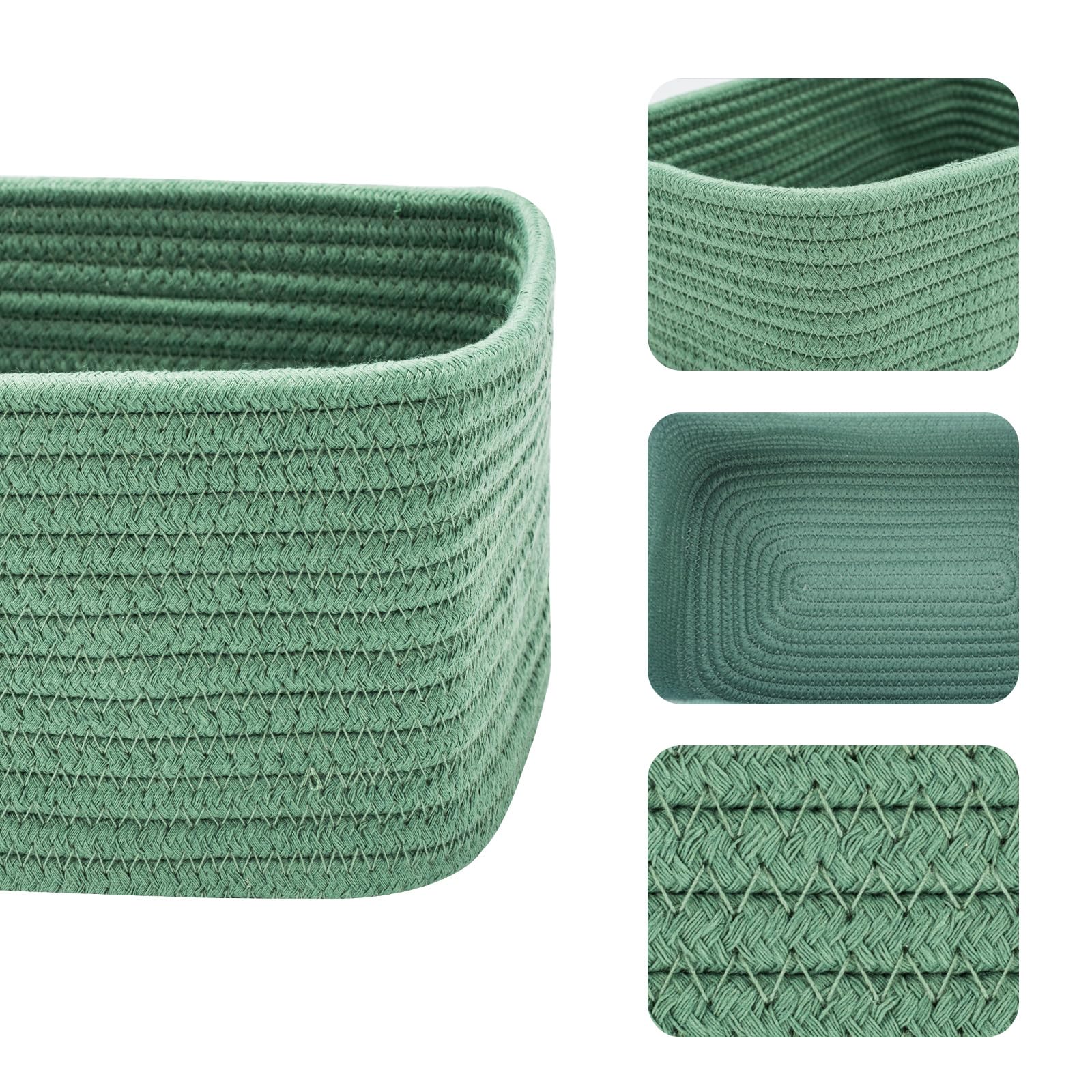 MiniArk Small Storage Basket for Shelves | Closet Bins for Organizing | Cube Storage Bin | Cotton Rope Baskets | Woven Basket | Toy Basket | Soft Baby Basket | Cute Decorative Basket | 3 Packs Green