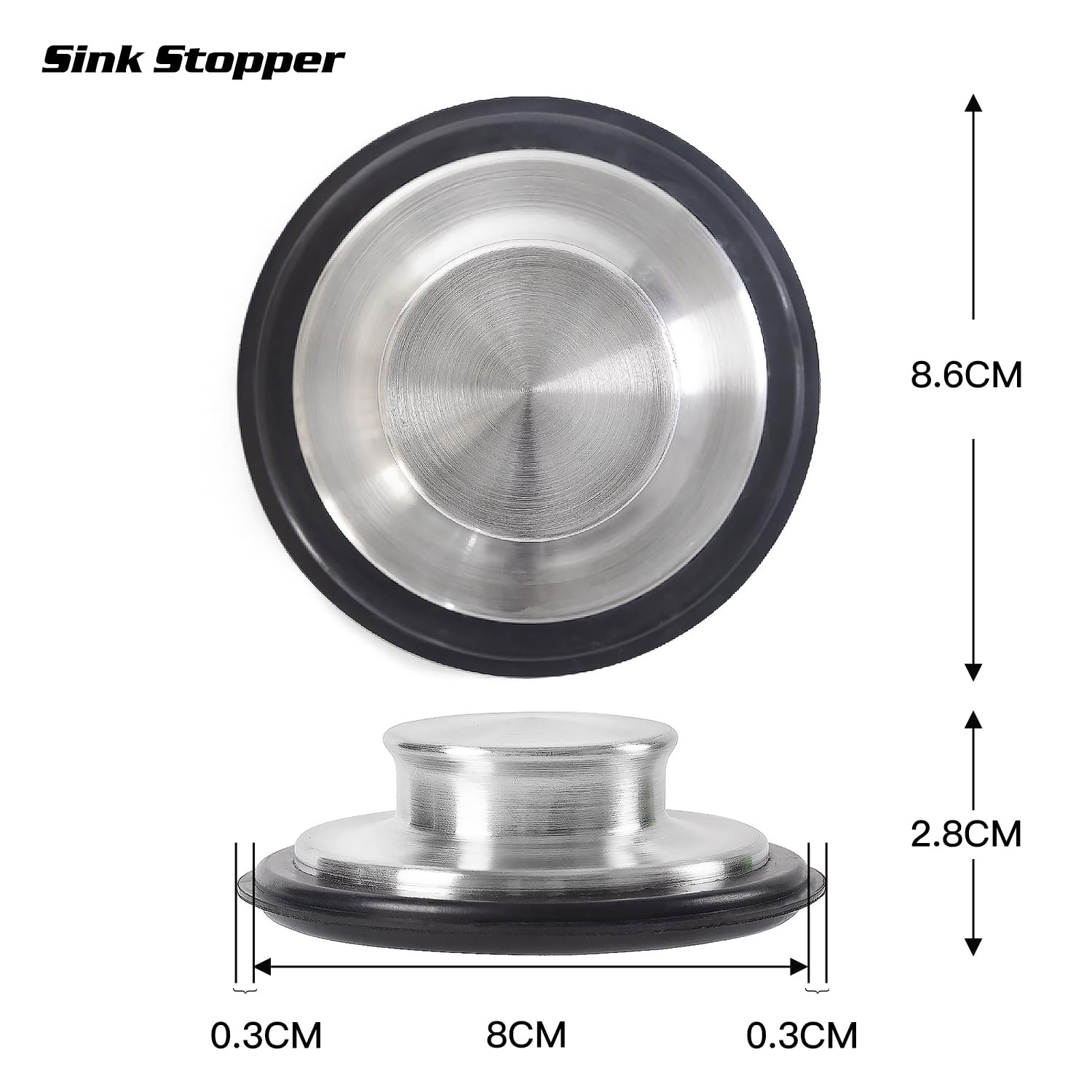 CORNERJOY 4.5 Inch Diameter Rim Heavy Duty Stainless Steel Kitchen Sink Basket Strainer and 3.38" Diameter Stainless Steel Kitchen Sink Stopper(Pack of 2)