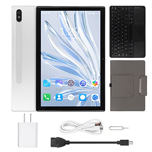 FECAMOS Tablet PC, 100-240V Support Fast Charging 4G Calls White FHD Tablet with Keyboard for Android 12 for Learning (US Plug)