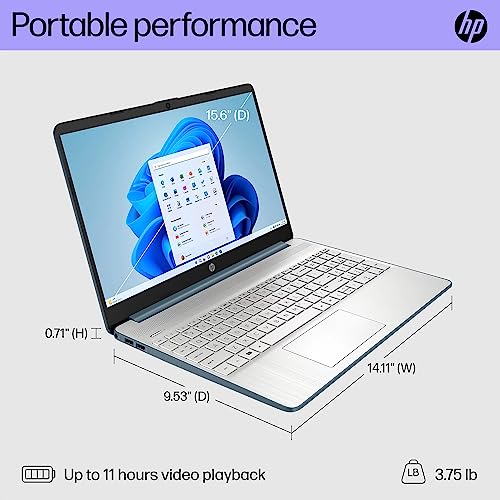 HP 15.6" Laptop, Intel Core i3-1115G4, 8GB RAM, 256GB SSD, Spruce Blue, Windows 11 Home in S Mode, 15-dy2792wm