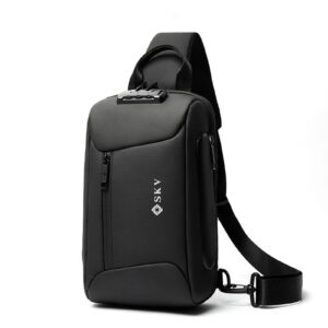 valueqlo anti theft sling bag, waterproof sling crossbody backpack chest bag with usb charging port, casual daypack shoulder bag for men women, black