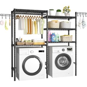 ulif u5 over the washer and dryer storage shelf, laundry room space saver bathroom storage and organizer rack for hanging towels and drying clothes with 5 wire shelves, 58.2"w x 13.4"d x 77.5"h, black