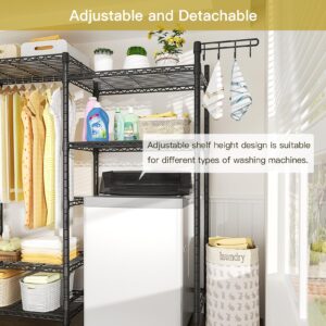 Ulif U5 Over the Washer and Dryer Storage Shelf, Laundry Room Space Saver Bathroom Storage and Organizer Rack for Hanging Towels and Drying Clothes with 5 Wire Shelves, 58.2"W x 13.4"D x 77.5"H, Black