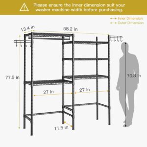 Ulif U5 Over the Washer and Dryer Storage Shelf, Laundry Room Space Saver Bathroom Storage and Organizer Rack for Hanging Towels and Drying Clothes with 5 Wire Shelves, 58.2"W x 13.4"D x 77.5"H, Black