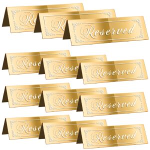 cwjcytnsn 12pcs reserved table signs, gold reserved signs for wedding, acrylic double-side reserved seating signs, mirrored guest reservation table tent signs for birthday party, event, restaurant