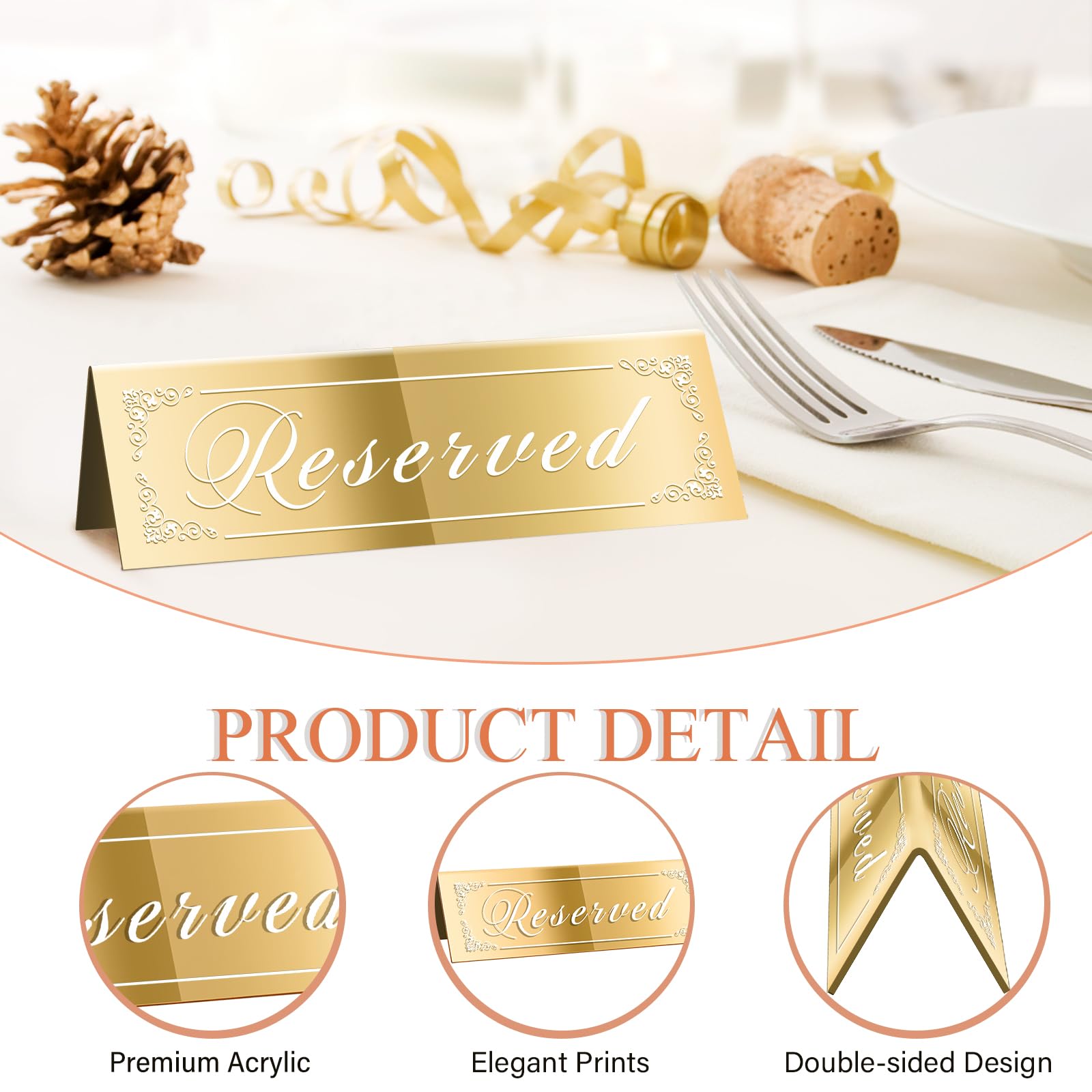CWJCYTNSN 12PCS Reserved Table Signs, Gold Reserved Signs for Wedding, Acrylic Double-side Reserved Seating Signs, Mirrored Guest Reservation Table Tent Signs for Birthday Party, Event, Restaurant