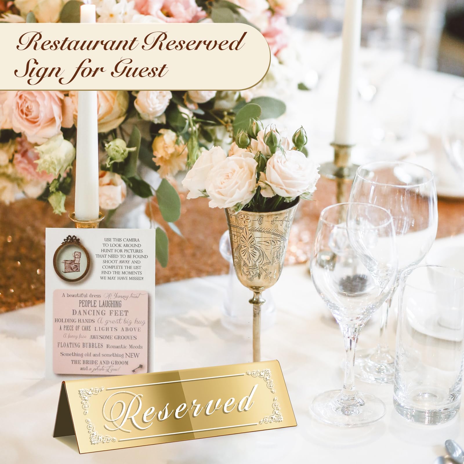 CWJCYTNSN 12PCS Reserved Table Signs, Gold Reserved Signs for Wedding, Acrylic Double-side Reserved Seating Signs, Mirrored Guest Reservation Table Tent Signs for Birthday Party, Event, Restaurant