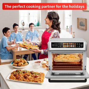 SEEDEEM Air Fryer Toaster Oven, 25L Countertop Convection Oven with Color LCD Display and Touch Screen, 14-in-1 Functions, Stainless Steel Smart Oven with Preset and Timer, Silver Metallic