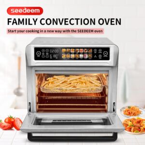 SEEDEEM Air Fryer Toaster Oven, 25L Countertop Convection Oven with Color LCD Display and Touch Screen, 14-in-1 Functions, Stainless Steel Smart Oven with Preset and Timer, Silver Metallic