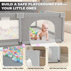 HEIZO Large Baby Playpen for Babies and Toddlers, 71''x59'' Play Yard, Safety Baby Fence Area with Zipper Gate and Anti-Slip Base for Indoor & Outdoor Activity