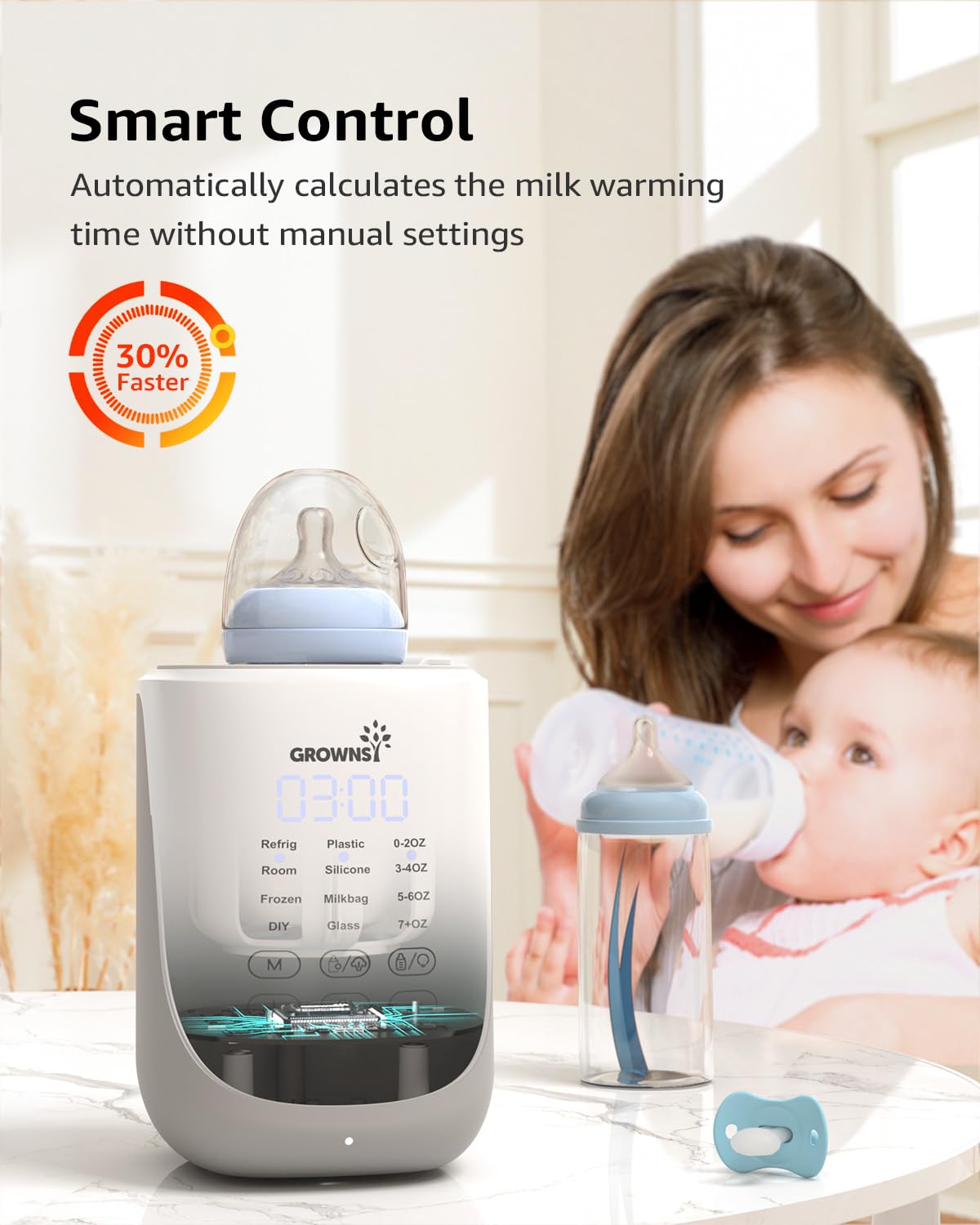 GROWNSY Bottle Warmer, 10-in-1 Fast Baby Bottle Warmer with Night Light for Breastmilk&Formula, Parent's Choice Milk Warmer with Innovative Auto-Lift Feature, Smart Accurate Control, Memory Function