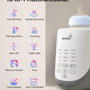 GROWNSY Bottle Warmer, 10-in-1 Fast Baby Bottle Warmer with Night Light for Breastmilk&Formula, Parent's Choice Milk Warmer with Innovative Auto-Lift Feature, Smart Accurate Control, Memory Function