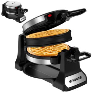 waffle maker, double belgian waffle maker 180°flip, 1400w waffle iron 8 slices, rotating & nonstick plates with removable drip tray for easy clean, stainless steel, locking buckle & cool touch handle