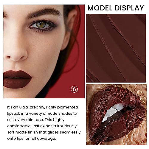 CAKAILA 3 Pcs Nude Brown Lipstick for Women Nude Lip Liner Set,Dark Brown Frost Lipsticks,Dark Brown Burgundy Mauve Matte Lipstick Lip Liner Set Long Lasting Waterproof 24 Hour Lipstick