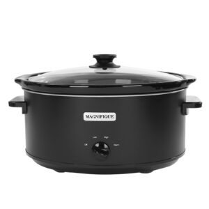 magnifique 7 quart slow cooker oval manual pot food warmer with 3 cooking settings, black stainless steel