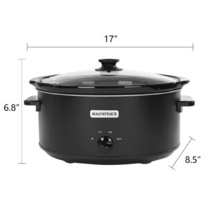 Magnifique 7 Quart Slow Cooker Oval Manual Pot Food Warmer with 3 Cooking Settings, Black Stainless Steel