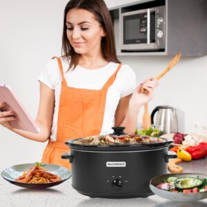 Magnifique 7 Quart Slow Cooker Oval Manual Pot Food Warmer with 3 Cooking Settings, Black Stainless Steel