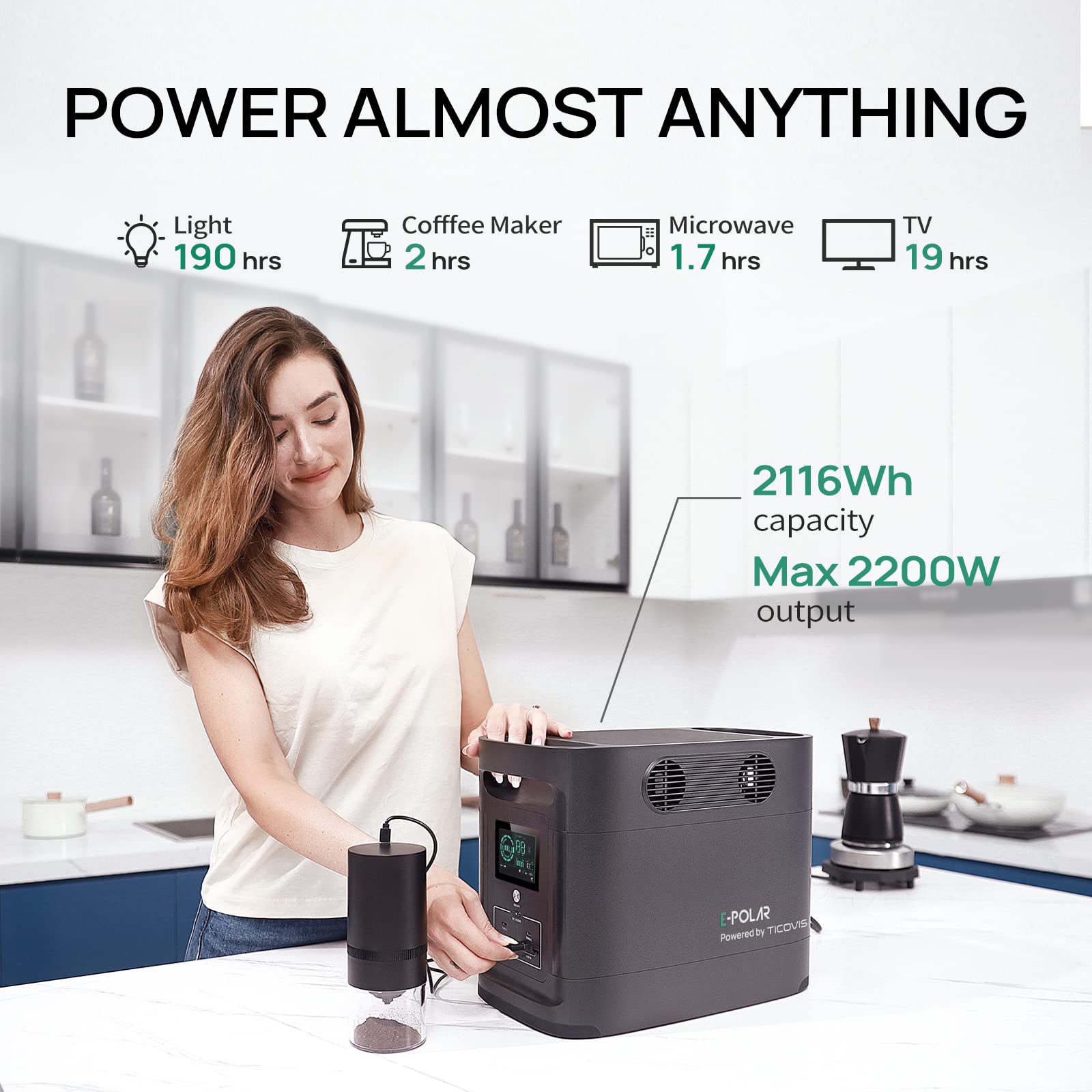 Portable Power Station,2116Wh Solar Generator with Lithium Battery, 100W USB PD,4 * 2200W AC Outlets,2H to Full Charge,110V Pure Sine Wave Backup Battery for Outdoor Camping Travel Hunting Blackout.