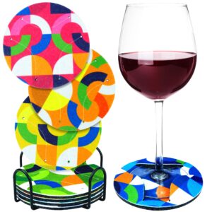 giftizan - coasters set of 8 - coasters for drinks absorbent - wine charms for stem glasses - 100% recyclable premium felt - with metal coaster holder - house warming gifts (chevron)