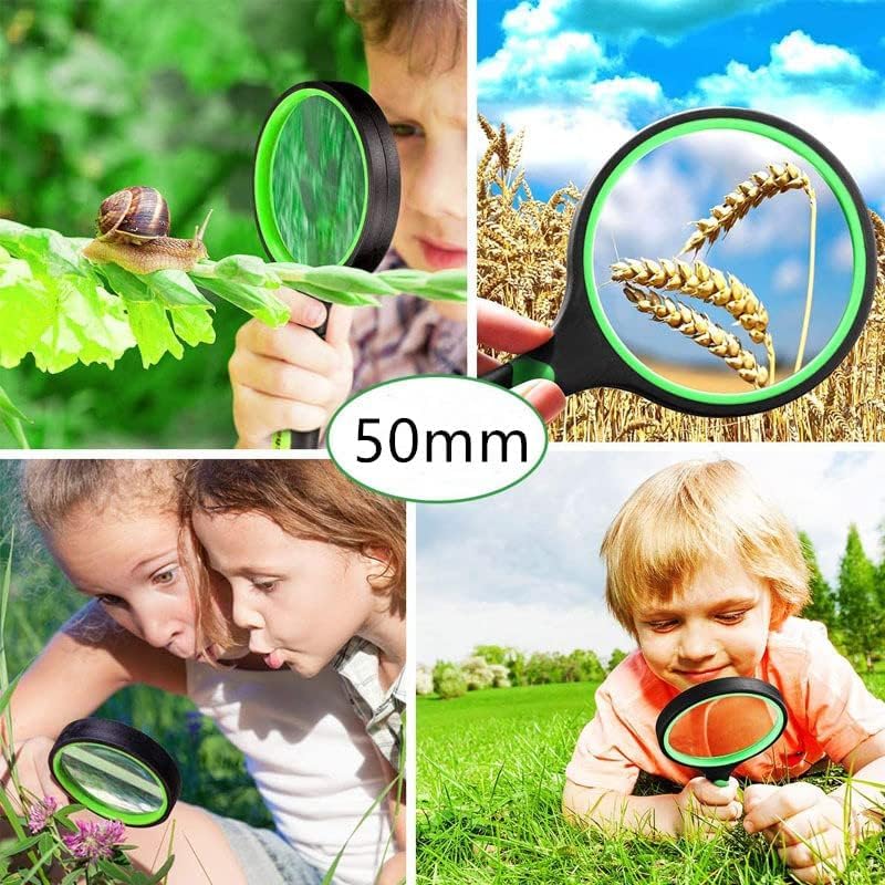 50mm 10X Handheld Magnifying Glass Shatterproof Reading Magnifier for Seniors and Kids, Real Glass Magnifying Lens with Non-Slip Rubber Handle for Reading Hobbies and Science