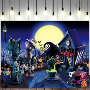 ZTHMOE 10x8ft Halloween Nightmare Themed Party Photography Backdrop Pumpkin Moon Town Background Birthday Baby Shower Christmas Party Decorations Photo Tapestry Props