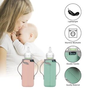 Beautyflier Glass Baby Bottle Sleeve Covers for Dr. Brown’s Natural Narrow Baby Bottles 8 oz with Dual Handle, 3.3mm Thicken Heat and Cold Retention Baby Bottle Sleeve (Narrow, 8oz)