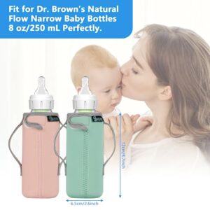 Beautyflier Glass Baby Bottle Sleeve Covers for Dr. Brown’s Natural Narrow Baby Bottles 8 oz with Dual Handle, 3.3mm Thicken Heat and Cold Retention Baby Bottle Sleeve (Narrow, 8oz)