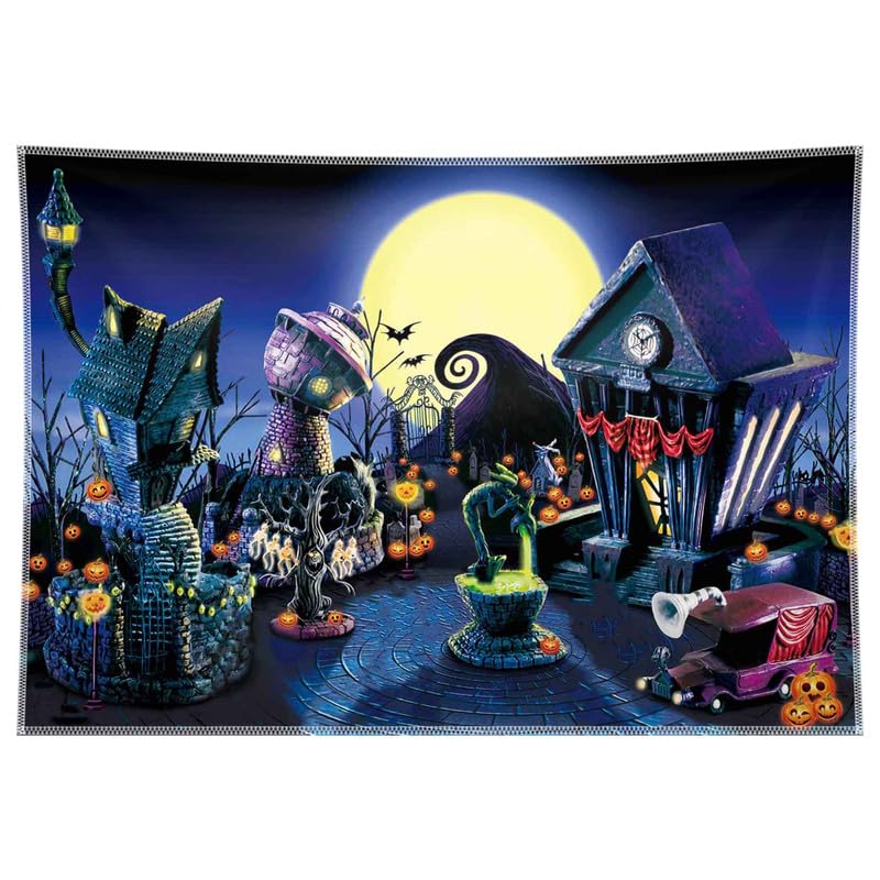 ZTHMOE 8x6ft Halloween Nightmare Themed Party Photography Backdrop Pumpkin Moon Town Background Birthday Baby Shower Christmas Party Decorations Photo Tapestry Props