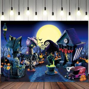 ZTHMOE 8x6ft Halloween Nightmare Themed Party Photography Backdrop Pumpkin Moon Town Background Birthday Baby Shower Christmas Party Decorations Photo Tapestry Props