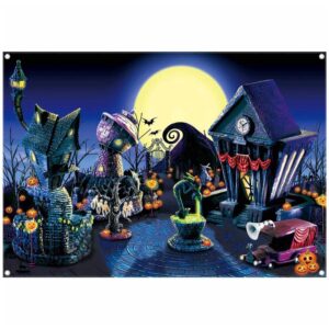 zthmoe 7x5ft halloween nightmare themed party photography backdrop pumpkin moon town background birthday baby shower christmas party decorations photo tapestry props