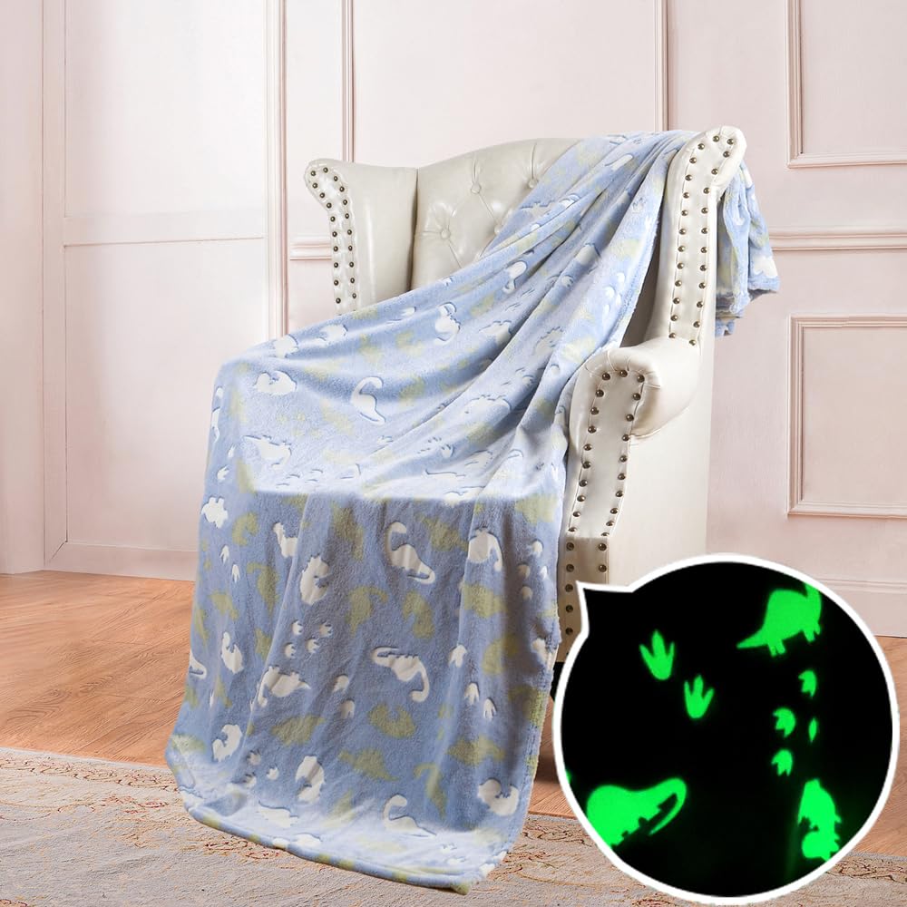 YRIOWMI Luminous Blanket, Dinosaur Blue for Children's Birthday Gift 50"×60"