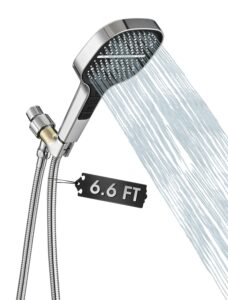 yasinu handheld shower head with extra long hose, 8 setting square detachable hand held spray with upgrade button & on off switch, 79" hose - chrome
